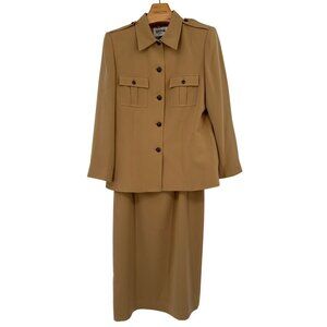 Kasper Dress 2-Piece Camel Skirt Suit Size 12 safari style jacket career